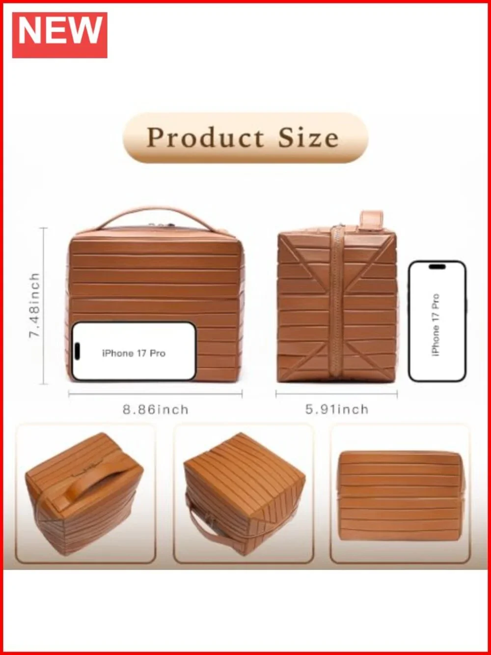 Faux Leather Travel Makeup Bag Fold-Down Large Capacity Cosmetic Organizer